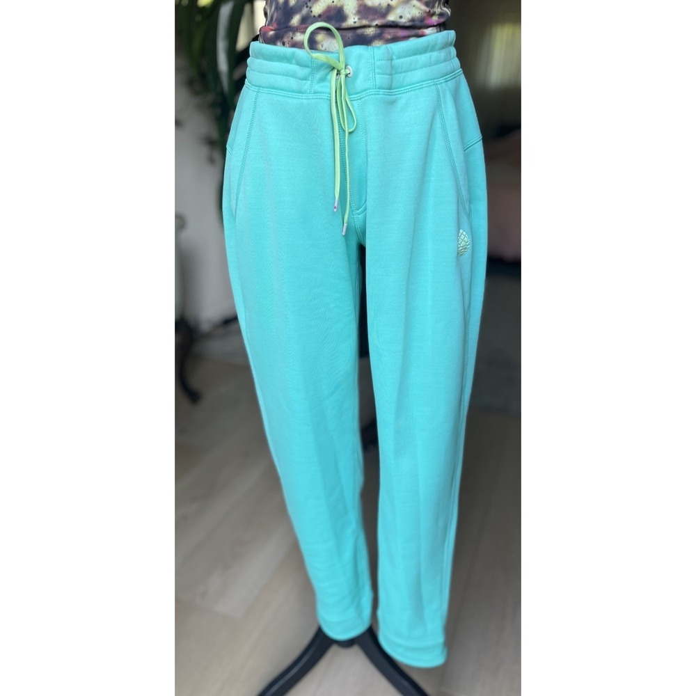 Stio Gannett Peak Fleece Pants Womens Medium Teal Pockets Drawstring Sweatpants